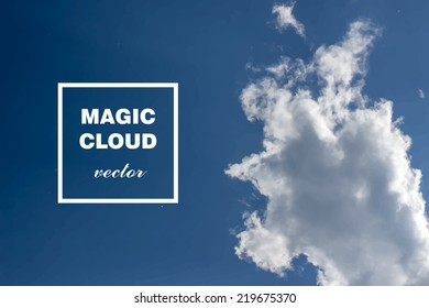 Vector abstract cloud. Realistic photographic colourful cloudscape. White cloud in sky isolated on blue. Banner paints. Holi Liquid smoke. Background for banner, card, poster, identity, web design.