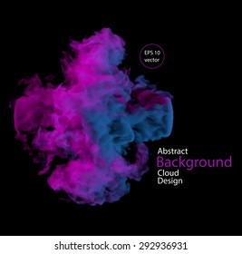 Vector abstract cloud. Smoke design. Vector illustration of pink and violet, purple smoke on black. Abstract banner paints. Background for banner, card, poster, poster, identity, web design