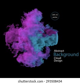 Vector abstract cloud. Smoke design. Vector illustration of purple, violet and blue smoke on black. Abstract banner paints. Background for banner, card, poster, poster, identity, web design