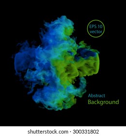 Vector abstract cloud. Smoke design. Vector illustration of deep blue and green,  smoke on black. Abstract banner paints. Background for banner, card, poster, identity, web design