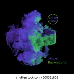 Vector abstract cloud. Smoke design. Vector illustration of deep purple, violet and green, smoke on black. Abstract banner paints. Background for banner, card, poster, identity, web design