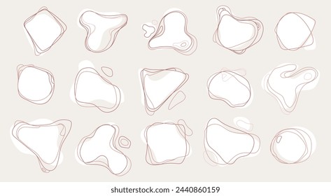 Vector abstract collection of hand drawn doodle frames, design elements in sketch style.Line waves elements of different shapes.Aesthetic contemporary stripe line art. Hand drawn frames and labels set