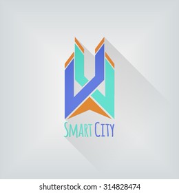 Vector abstract color buildings, composition sign, icon, logo elements. Concept idea. Banner. Background.