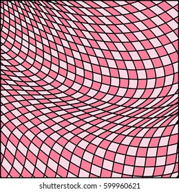 Vector abstract color grid pattern. Checkered background with distortion effect. Optical illusion. 