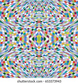 Vector abstract color grid pattern. Checkered background with distortion effect. Optical illusion. 