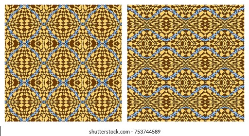 Vector abstract color grid patterns set. Checkered backgrounds with distortion effect. 