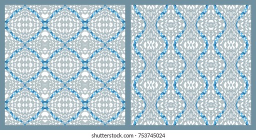 Vector abstract color grid patterns set. Checkered backgrounds with distortion effect. 
