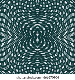 Vector abstract color grid seamless pattern. Checkered background with distortion effect. Optical illusion. 