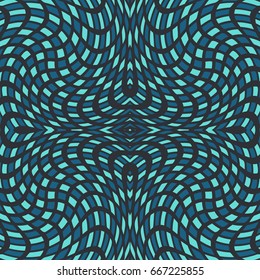 Vector abstract color grid seamless pattern. Checkered background with distortion effect. Optical illusion. 