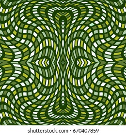 Vector abstract color grid seamless pattern. Checkered background with distortion effect. Optical illusion. 