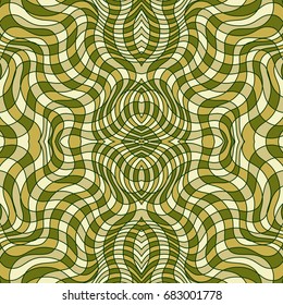 Vector abstract color grid seamless pattern. Checkered background with distortion effect. Optical illusion. 