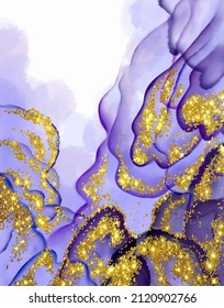 Vector abstract color image, imitation of alcohol ink with golden sparkles. For background, design, cover.