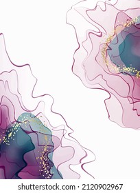 Imagen de color abstracto vectorial, imitación de tinta alcohólica con chispas doradas. Para fondo, diseño, portada.