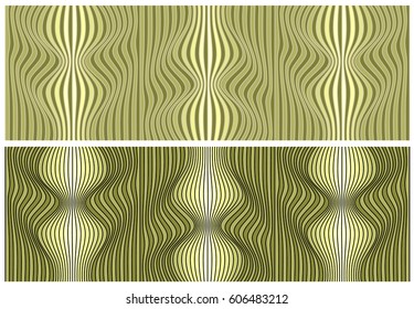Vector abstract color lines patterns set. Waves backgrounds with distortion effect. Optical illusion.