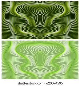 Vector abstract color lines patterns set. Waves background with distortion effect. Optical illusion.