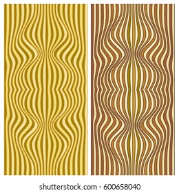 Vector abstract color lines rectangular stripes design elements. 2 waves backgrounds with distortion effect. Optical illusion.