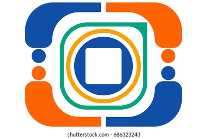 Vector abstract color logo from various geometric shapes of orange, green, blue, white in the form of an action camera on a white background.