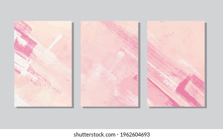 Vector abstract color paint pink banner set. Hand drawn abstract paint brush stroke. Acrylic elements.