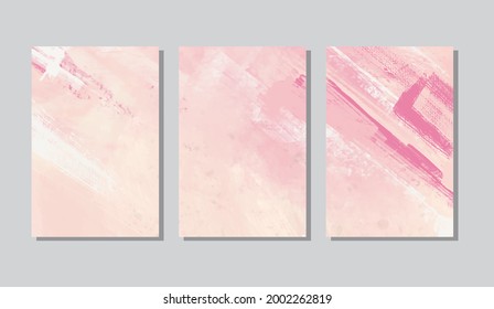 Vector abstract color paint pink banner set. Hand drawn abstract paint brush stroke. Acrylic elements.
