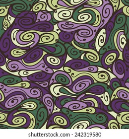 Vector abstract color swirls seamless pattern background with hand drawn curl elements