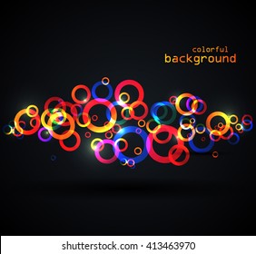 Vector abstract colored circles on a dark background, colorful card
