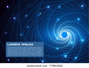 Vector abstract colorful background with blue spiral to hexagon