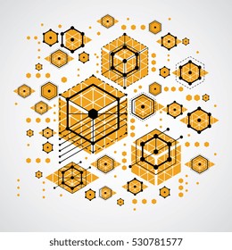 Vector abstract colorful background created in Bauhaus retro style. Modern geometric composition can be used as templates and layouts. Engineering technological wallpaper made with honeycombs.
