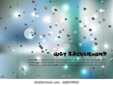 Vector abstract colorful background in green and blue color with water drops