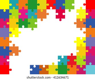 Vector Abstract Colorful Background Made From White Puzzle Pieces And Place For Your Content.