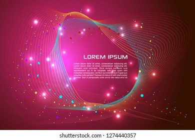 Vector abstract colorful background with particle and colorful wave on violet background