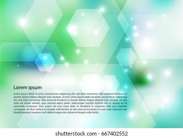 Vector abstract colorful background with shiny hexagon in green color