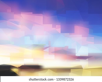 Vector Abstract Colorful Background with Squares. Textured Wallpaper of Sunset or Sunrise in Geometric Style. Vector illustration of Fond in Rainbow Colors. Modern Concept for Graphic Design