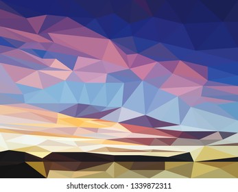 Vector Abstract Colorful Background with Triangles. Textured Wallpaper of Sunset or Sunrise in Low Poly Style. Vector illustration of Fond in Rainbow Colors. Modern Concept for Graphic Design