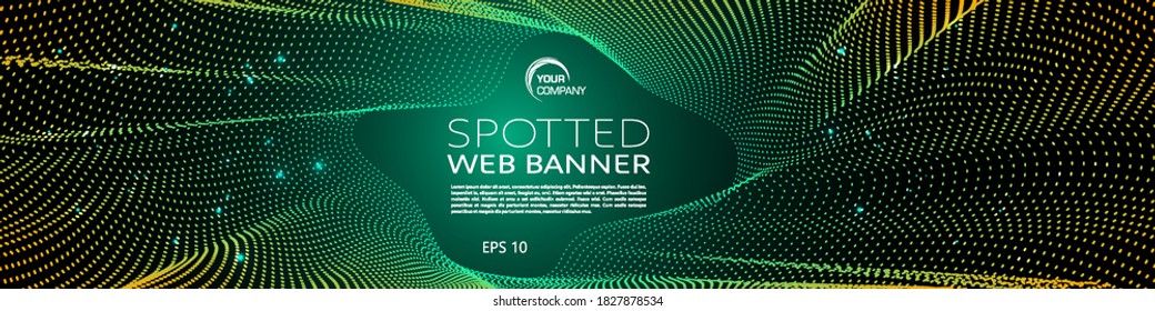 Vector abstract colorful background, web banner with dotted wave in green and yellow color