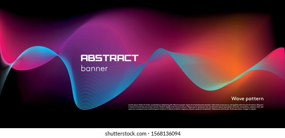 Vector abstract colorful banner with wave in violet color on black background