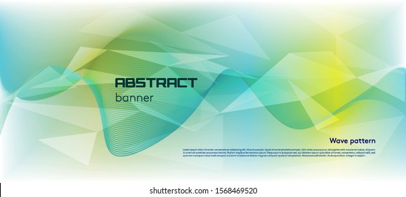 Vector abstract colorful banner with wave and triangle in blue and green color on white background