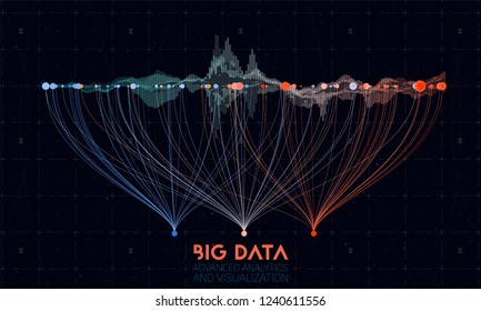 Vector Abstract Colorful Big Data Information Sorting Visualization. Social Network, Financial Analysis Of Complex Databases. Visual Information Complexity Clarification. Intricate Data Graphic.