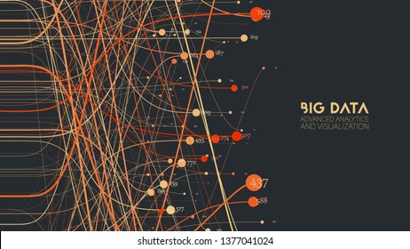 Vector abstract colorful big data information sorting visualization. Social network, financial analysis of complex databases. Visual information complexity clarification. Intricate data graphic.