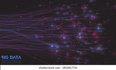Vector abstract colorful big data cloud. Information visualization. Social network, financial analysis of complex databases. Visual information complexity clarification. Strange intricate data cloud
