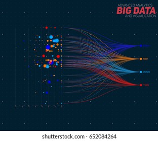 Vector abstract colorful  big data information sorting visualization. Social network, financial analysis of complex databases. Visual information complexity clarification. Intricate data graphic 