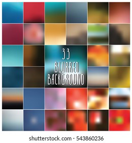 Vector abstract colorful blurred  backgrounds.  Thirty three blurred backgrounds for your design.  Colorful square.