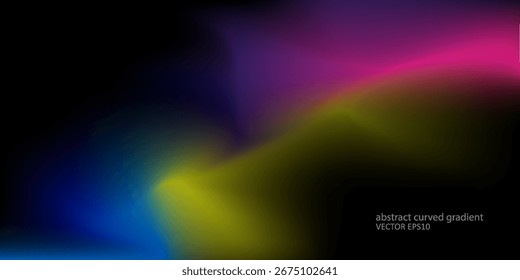 Vector abstracto colorido borroso gradiente espectro de luz sobre fondo negro con forma de curva suave.