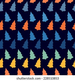Vector abstract with colorful Christmas tree seamless pattern on a dark background