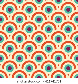 Vector Abstract colorful circles seamless pattern of geometric shapes. Modern ornamental circles seamless geometric background. Retro colored cute wallpaper Vintage pattern background