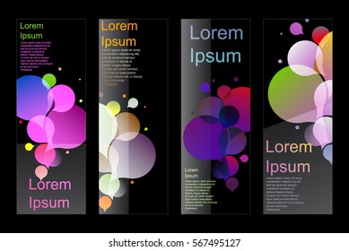  Vector abstract colorful circles template design for background. Dark Bubbles Brochure Template. Glowing bubbles circle with gradient on dark background,