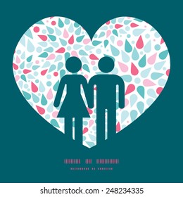 Vector abstract colorful drops couple in love silhouettes frame pattern invitation greeting card template