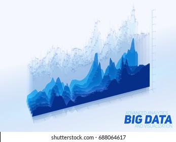 Vector abstract colorful financial big data graph visualization. Futuristic infographics aesthetic design. Visual information complexity. Intricate data threads chart. Business analytics