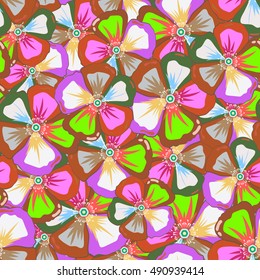 Vector Abstract Colorful Flowers. Flowers Seamless Pattern. Many flowers.