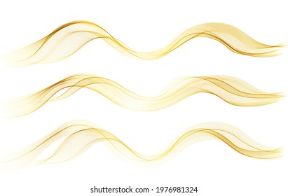 Vector abstract colorful flowing gold wave lines isolated on white background. Design element for wedding invitation, greeting card