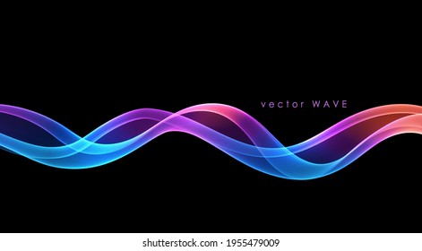 Vector abstracto de líneas de onda coloridas que fluyen aisladas sobre fondo negro. Elemento de diseño para tecnología, ciencia, música o concepto moderno.